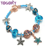 Crystal Starfish Charm Bracelet Leather Chain Women Jewelry Gift