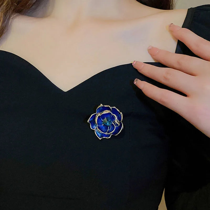 Hot Temperament Rose Flower Brooch 925 Silver Needle Pendant