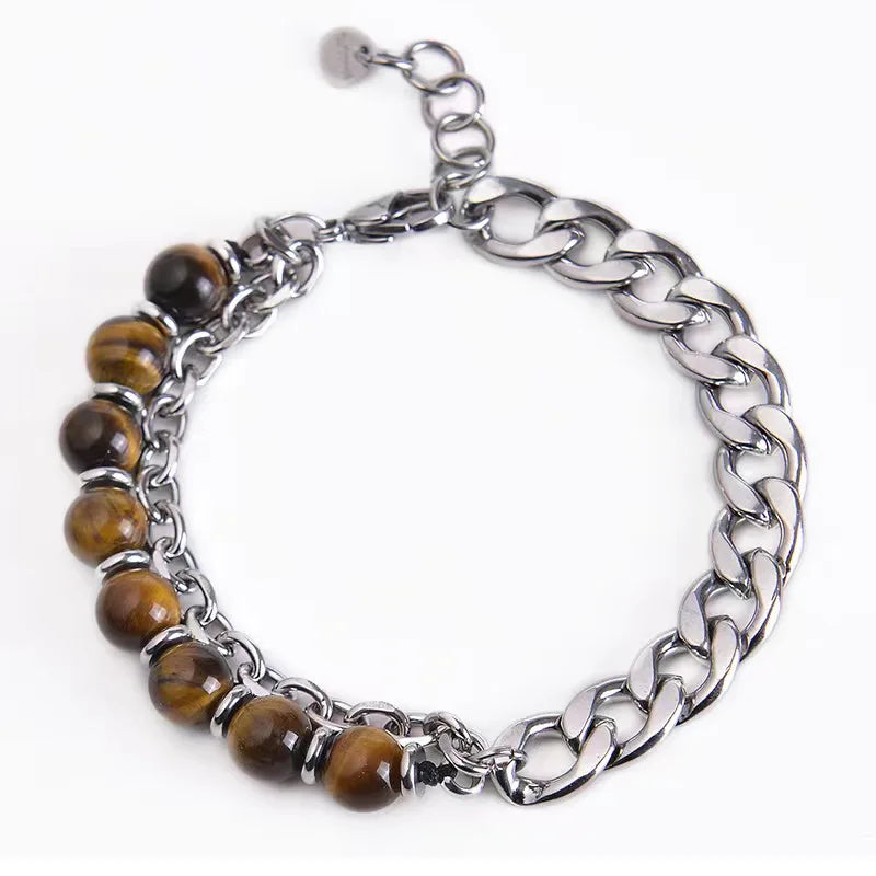 Tiger Eye Stone Volcanic Stone Chain Bracelet Hip-hop Punk Jewelry