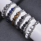 Tiger Eye Stone Volcanic Stone Chain Bracelet Hip-hop Punk Jewelry