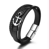 Men's Stainless Steel Woven Bracelet Leather Multilayer