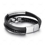 Men's Stainless Steel Woven Bracelet Leather Multilayer