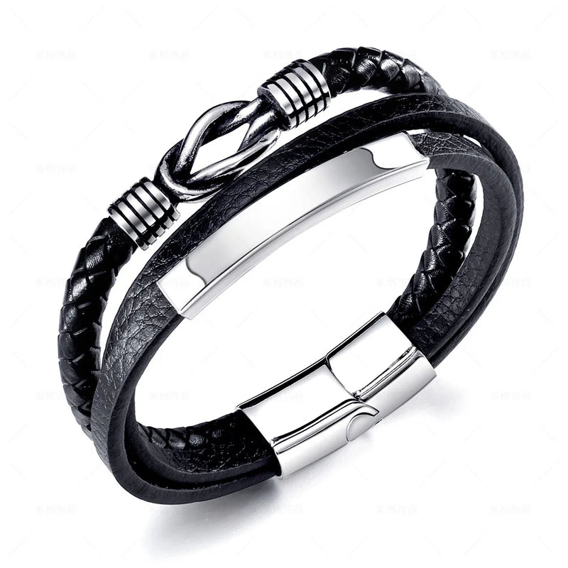 Men's Stainless Steel Woven Bracelet Leather Multilayer