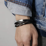 Men's Stainless Steel Woven Bracelet Leather Multilayer