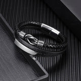 Men's Stainless Steel Woven Bracelet Leather Multilayer