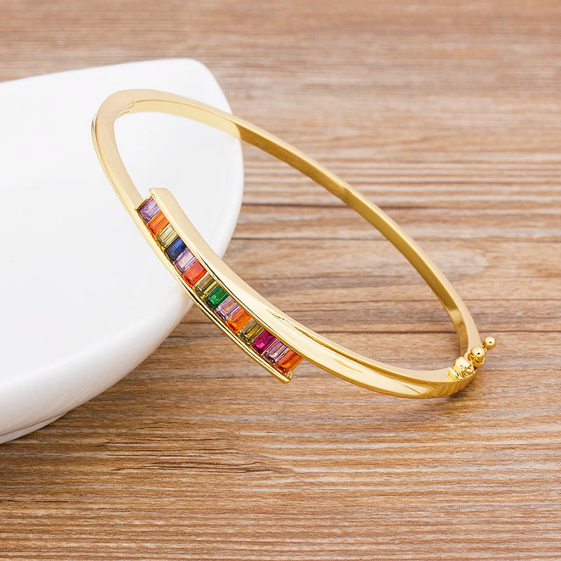 Rainbow Crystal Cuff Bangle Bracelet Wedding Jewelry