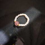 Freshwater Pearl & Strawberry Quartz 14K Filled Engagement Ring