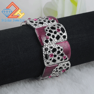 Retro Flower Bangles Bracelet Purple Oil Drop Hollow Out Jewelry