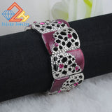 Retro Flower Bangles Bracelet Purple Oil Drop Hollow Out Jewelry
