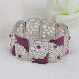 Retro Flower Bangles Bracelet Purple Oil Drop Hollow Out Jewelry