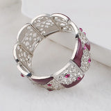 Retro Flower Bangles Bracelet Purple Oil Drop Hollow Out Jewelry