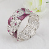 Retro Flower Bangles Bracelet Purple Oil Drop Hollow Out Jewelry