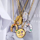 Zircon Pendant Necklace For Women 18K Plated Stainless Steel Jewelry
