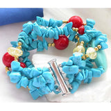 Unique AA 4Row 8'' Turquoise Red Coral Handwork Fine Jewelry Women Gift