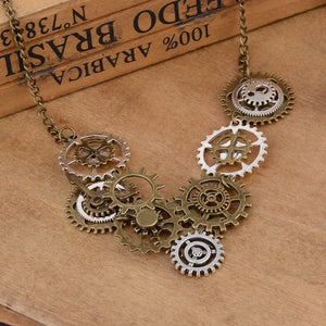 Steampunk Necklace Vintage Bronze Ox And Antique Silver Mixed Gears