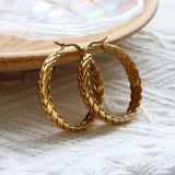 Vintage Stainless Steel Twisted Hoop Earrings 18K Plated Jewelry