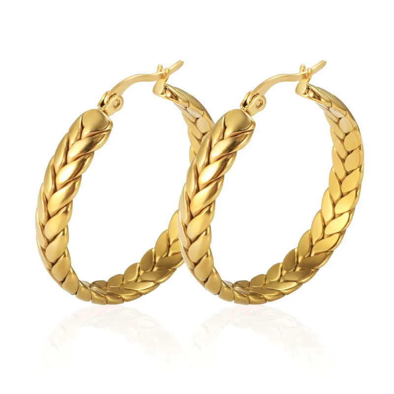 Vintage Stainless Steel Twisted Hoop Earrings 18K Plated Jewelry