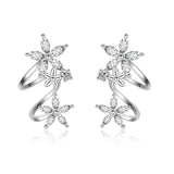 Crystal Flower 925 Silver Clip Earrings for Women