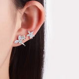 Zircon Bowknot 925 Silver Stud Earrings Xmas Gift
