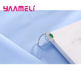 Green Cubic Zircon Prong Finger Ring 925 Sterling Silver Female Engagement