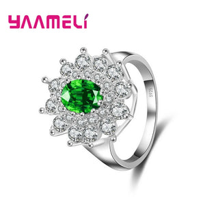Green Cubic Zircon Prong Finger Ring 925 Sterling Silver Female Engagement