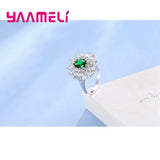 Green Cubic Zircon Prong Finger Ring 925 Sterling Silver Female Engagement