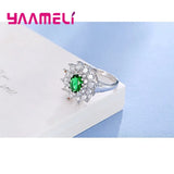 Green Cubic Zircon Prong Finger Ring 925 Sterling Silver Female Engagement