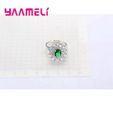 Green Cubic Zircon Prong Finger Ring 925 Sterling Silver Female Engagement