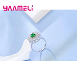 Green Cubic Zircon Prong Finger Ring 925 Sterling Silver Female Engagement