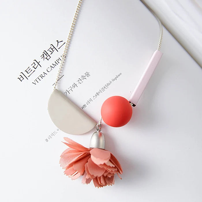 Hot Wooden Ball Pendant Necklace Sweater Chain Cloth Flower Necklace