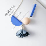 Hot Wooden Ball Pendant Necklace Sweater Chain Cloth Flower Necklace