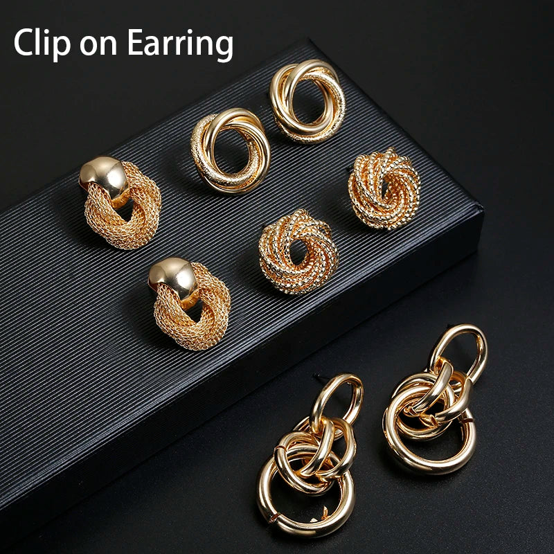 Vintage Metal Maxi Clip-On Earrings for Women Party Gift