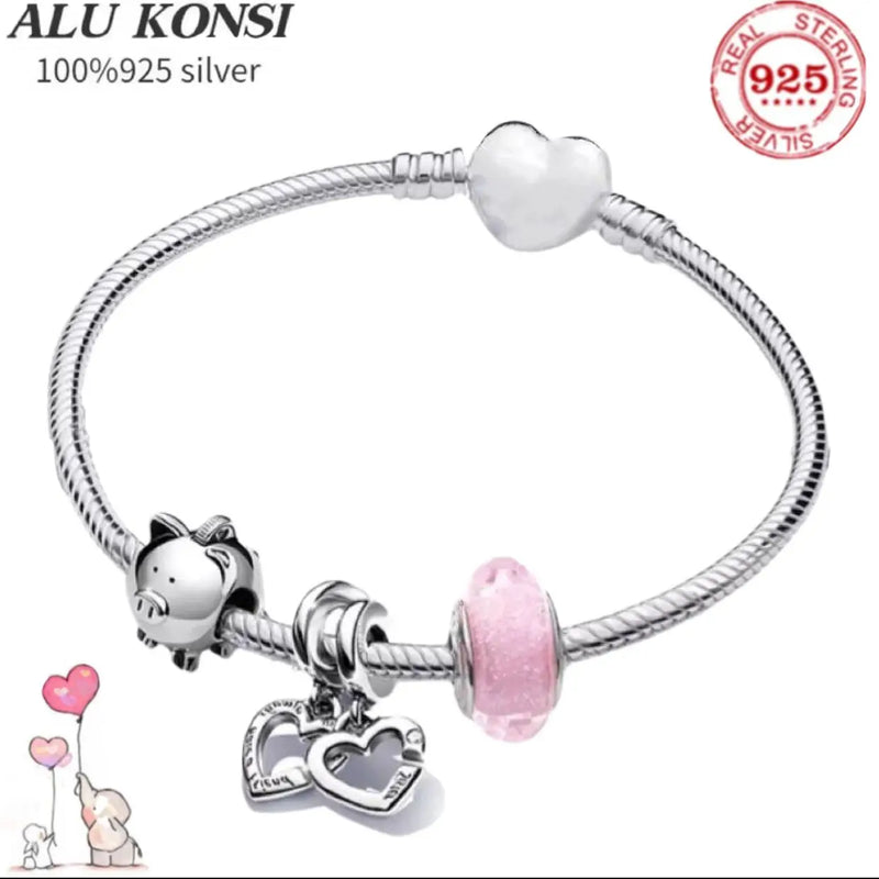 Original 925 Sterling Silver Chain Bangle Bracelet for Women