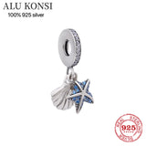 Real 925 Sterling Silver pando Beads Sea shells starfish Fit Charm bracelet