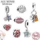Real 925 Sterling Silver pando Beads Sea shells starfish Fit Charm bracelet
