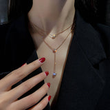 925 Silver Zircon Double Layer Long Necklaces Women Gift Fine Jewelry