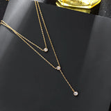 925 Silver Zircon Double Layer Long Necklaces Women Gift Fine Jewelry