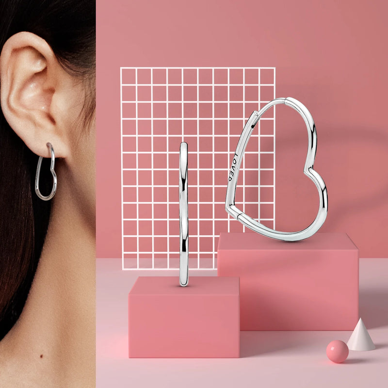 925 Silver Heart Hoop Earrings for Women Jewelry