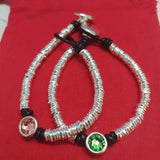 925 Silver Round Green Pink Crystal Bracelet - Niche Jewelry Gift