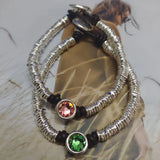 925 Silver Round Green Pink Crystal Bracelet - Niche Jewelry Gift
