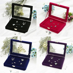 Portable Velvet Jewelry Ring Display Box Tray Holder