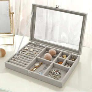Velvet Jewelry Display Box Organizer for Rings Earrings Necklaces