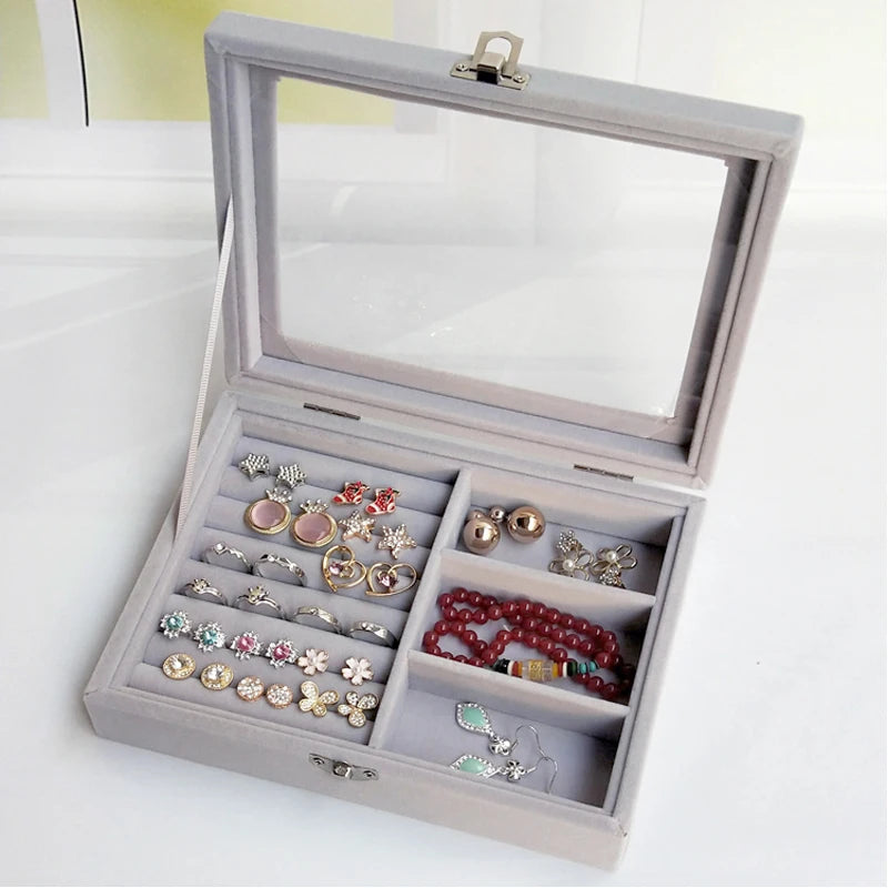 Velvet Jewelry Display Box Organizer for Rings Earrings Necklaces