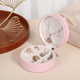 Mini Round Jewelry Organizer Display Travel Case PU Leather