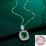 S925 Sterling Silver Radian Cut High Carbon Diamond Ruby Pendant Necklace