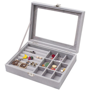 Velvet Jewelry Box European Organizer Case Makeup Ring Necklace Showcase
