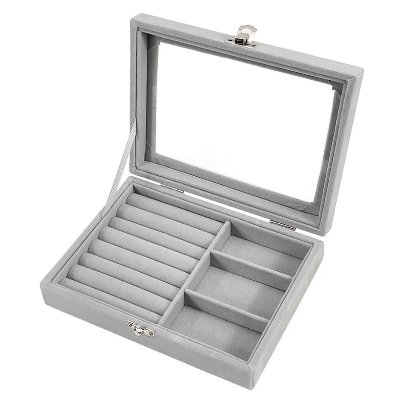 Velvet Jewelry Box European Organizer Case Makeup Ring Necklace Showcase