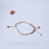 14K Filled Natural Freshwater Pearl Strawberry Quartz Lady Bracelet