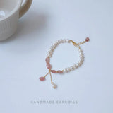 14K Filled Natural Freshwater Pearl Strawberry Quartz Lady Bracelet