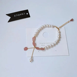 14K Filled Natural Freshwater Pearl Strawberry Quartz Lady Bracelet